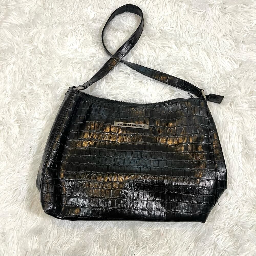 Pertti Palmroth Black Crocodile Leather Tote Purse with Zipper‎ 14 in by 10in